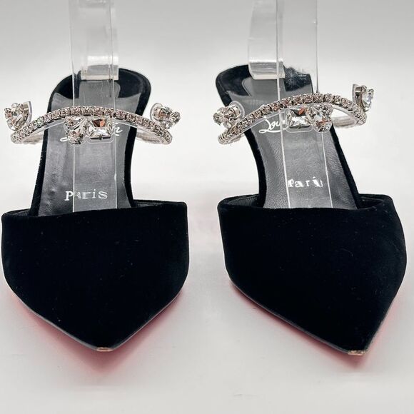 Christian Louboutin Planet Queen 70 Velvet Crystal Embellished Mules 70mm EU 39 - Picture 3 of 14